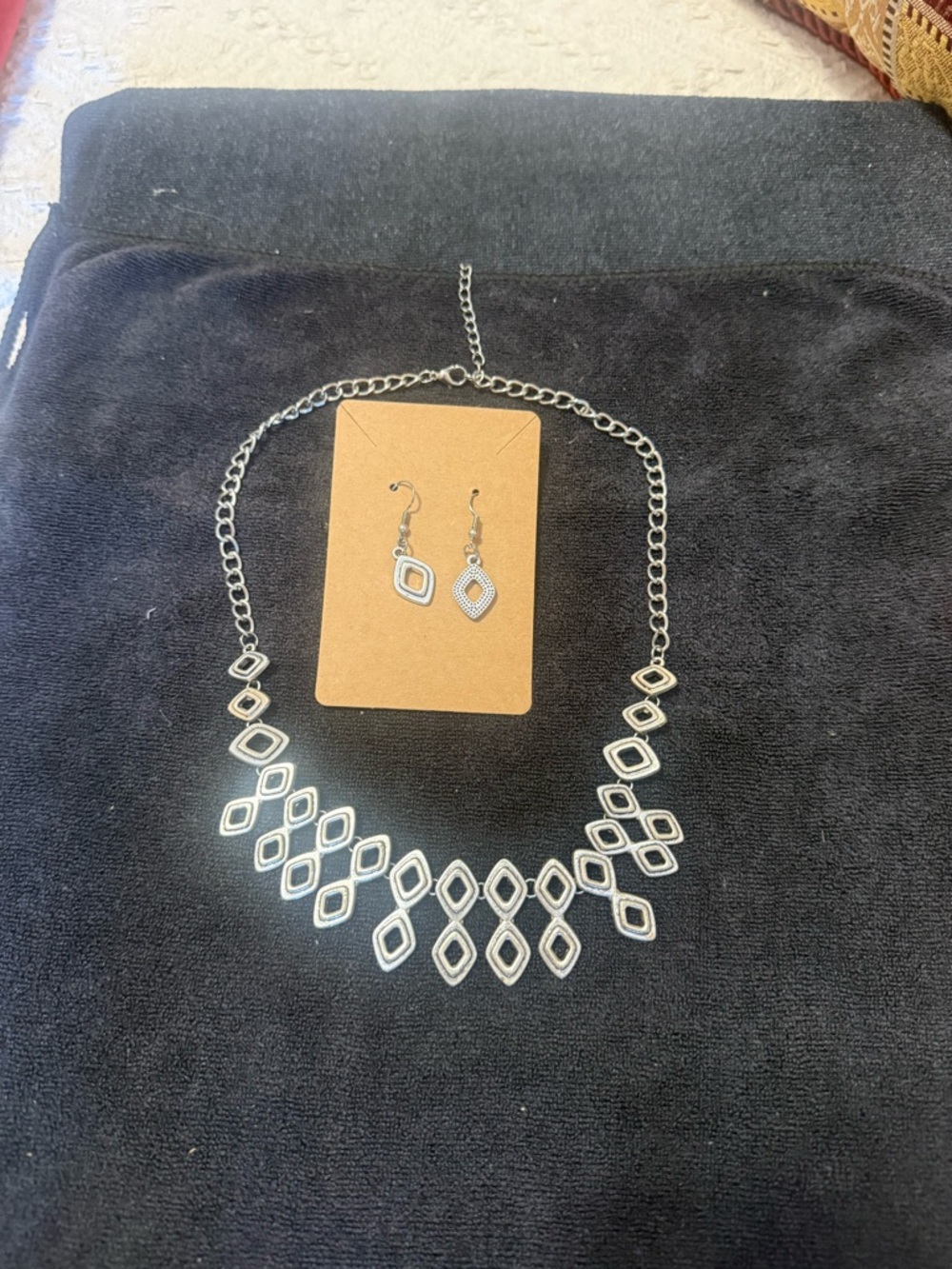 Silver Geometric Link Statement Necklace - Women Jewelry Set
